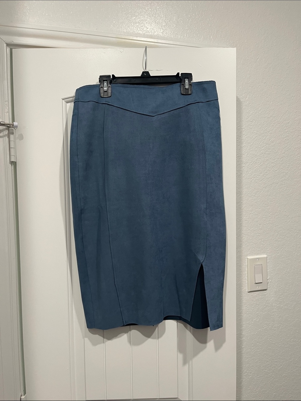 Amazon Women's Slate Blue Pencil Skirt with Front Vent
